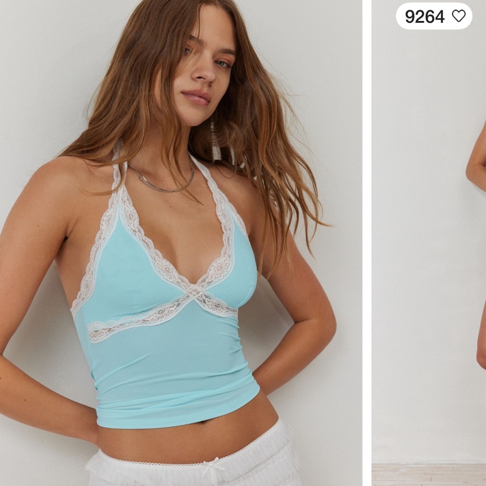 NWOT UO out from under je t’aime baby blue lace halter top
